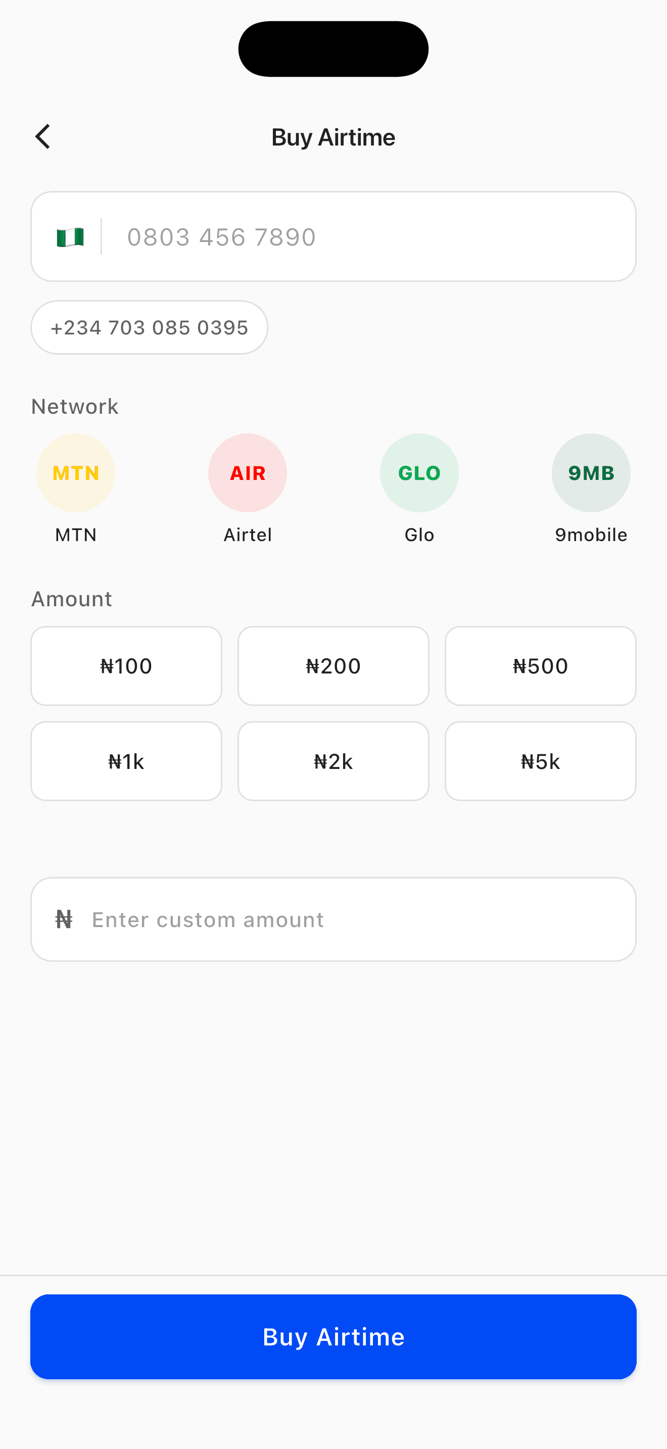 Pick a network, choose an amount, done