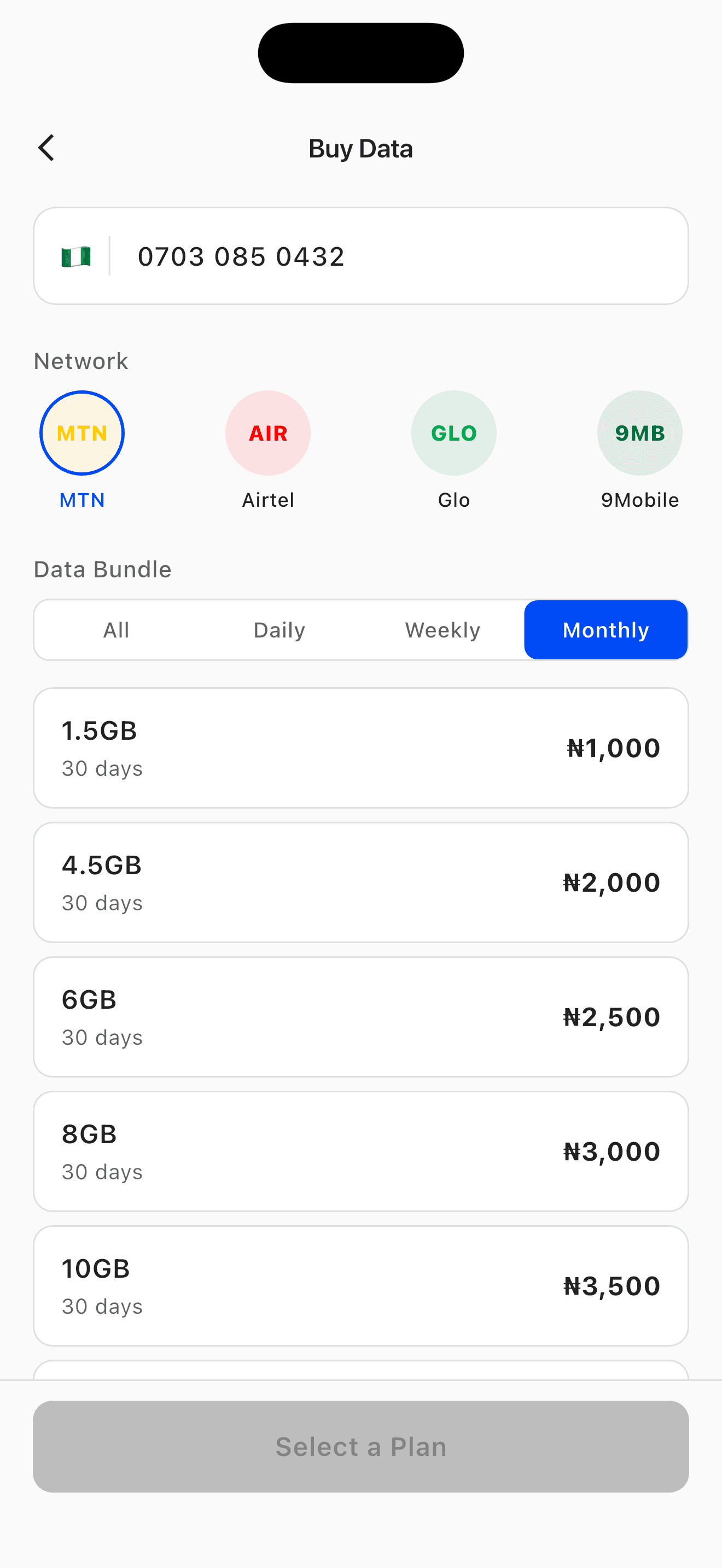 Filter by daily, weekly, or monthly bundles